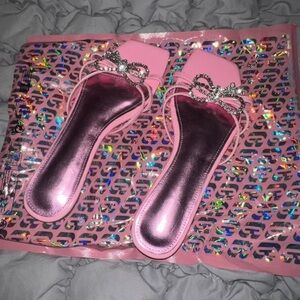 Glam Pink Rhinestone Bow Slides